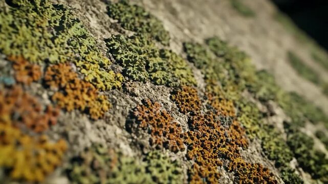 Macro view of intricate lichen patterns on rock Emphasizing detailed, organic 'map-like' formations on a geological substrate.
