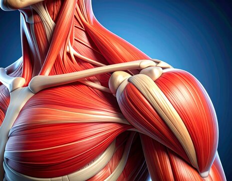 Deltoid muscle covering the shoulder joint, originating from clavicle, acromion, and scapular spine, inserting into the deltoid tuberosity of the humerus