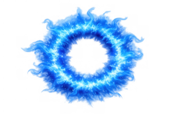 Blue flaming energy portal magic ring with glowing particles, cosmic vortex, mystical power effect, transparent background