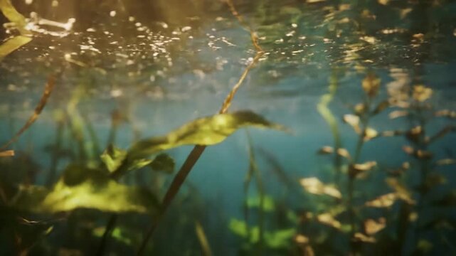 Underwater Ambiance Capturing the peaceful, weightless, and slightly surreal atmosphere reminiscent of a shallow, sunlit aquatic environment without explicit water depiction.