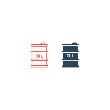 Oil drum container barrel with sign flat vector icons set for apps and websites