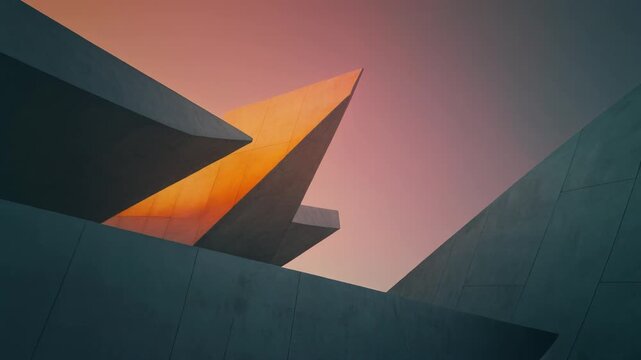 Minimal architectural plates jutting out in bold cantilever shapes with washed colors