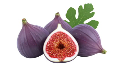 Fresh Figs with a Leaf on a White Background