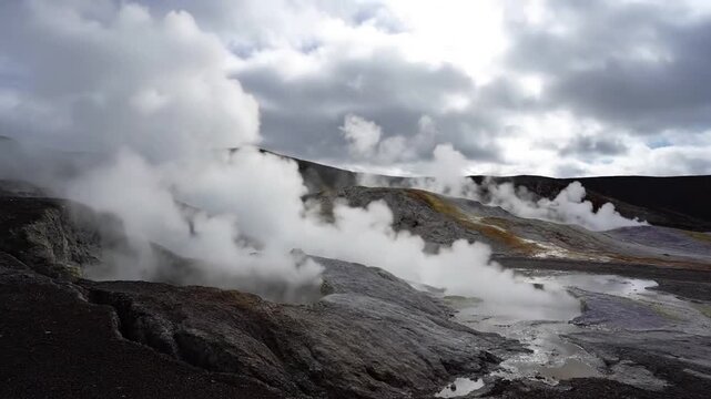 Ethereal Steam Veil Focus on the delicate, translucent, and mesmerizing movement of the fumarole gases.