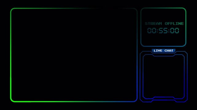 Neon RGB Webcame Overlay Countdown Timer for Stream Offline Screen, Live Chat Box Gaming Interface 4k video animation seamless loop