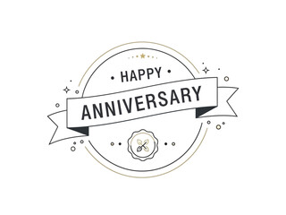 Happy Anniversary Greeting with Celebratory Banner and Decorative Elements