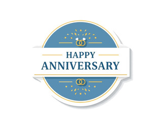 Fototapeta premium Happy Anniversary Badge with Rings and Confetti for Celebrations