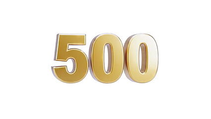 3D Golden Number 500 on transparent background