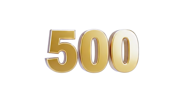 3D Golden Number 500 on transparent background - Powered by Adobe