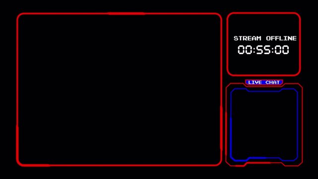 Sci-Fi Gaming Stream Offline Screen Overlay Red and Blue Webcam Frame, Live Chat Box, Countdown Timer 4k video animation seamless loop