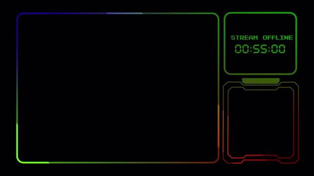 Neon Futuristic Gaming Stream Webcam Overlay Template with Offline Countdown Timer UI, Cyberpunk HUD Animation 4k video animation seamless loop