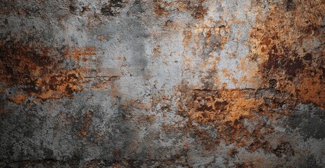 Close-up of aged, textured surface. Layers of gray and rust-colored hues create a weathered, abstract look, possibly hinting at industrial decay