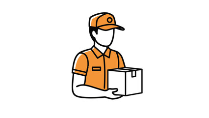 Fototapeta premium Delivery Guy Delivering Package: Quick Shipping Service with Speedy Orange Uniform