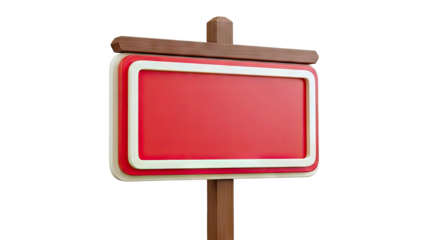 Red Blank Signpost with Wooden Post