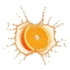 Splashing orange juice with orange slice isolated isolated on transparent background