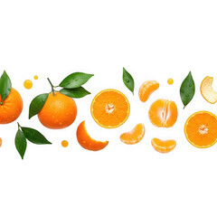 Fresh oranges and slices isolated on transparent background