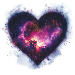 Heart shaped galaxy with glowing pink and purple nebula clouds, sparkling stars, and cosmic dust creating vibrant and magical space scene full of wonder and beauty