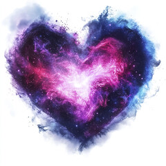 Vibrant heart shaped galaxy with glowing pink and purple nebula clouds, sparkling stars, and cosmic dust creating magical and romantic space scene full of energy and wonder
