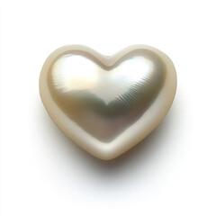 Heart shaped pearl with soft sheen and elegant smooth surface, glowing with natural iridescent luster on clean white background
