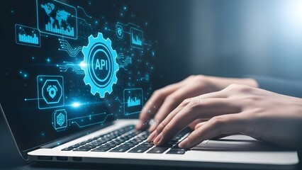 Person interacting with a futuristic computer interface