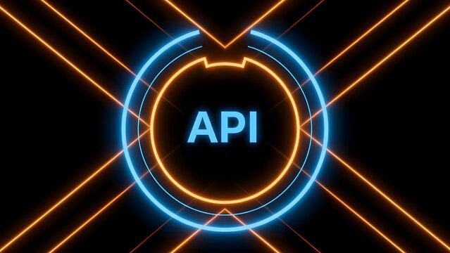 Neon api logo with glowing blue and orange lines