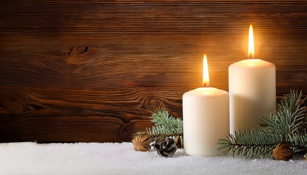 Zweiter Advent Zwei Leuchtende Kerzen Vor Einem Holzhintergund
