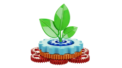 Green Plant Growing Out of Gears