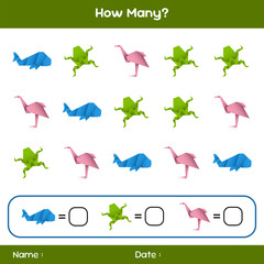 Count how many objects. Educational mathematical game. Counting game for children. Kids activity sheet. Template for how many