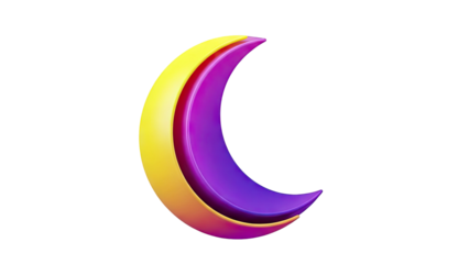 3D Crescent Moon with Yellow, Purple, and Orange Layers