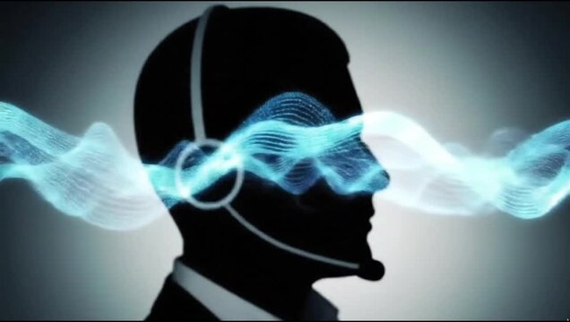 close-up of digital assistant interface lighting up, glowing wave animatio