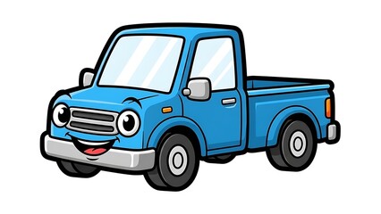 Cartoon Blue Pickup Truck Illustration.
