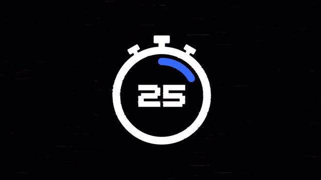 30 second countdown glitch effect, animated digital countdown 30 to zero on a black background animation. 4k video