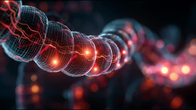 Gut dysbiosis. Intestinal inflammation. Microbiome inflammation. Metabolic. Ecosystem diversity. A glowing, abstract depiction of interconnected spheres with light.
