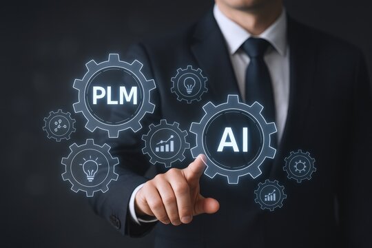 PLM and AI Integration: Businessman Navigating Product Lifecycle Management with Artificial Intelligence