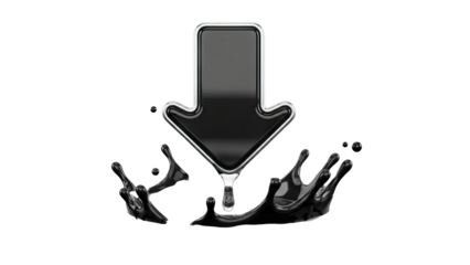 Black Arrow Splashing Liquid on White Background