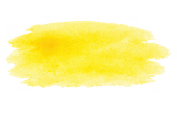 Yellow watercolor brush stroke creating vibrant paint stain with organic texture, artistic splash element on transparent background