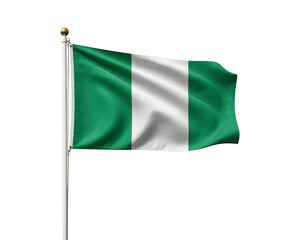 Obraz premium Waving Nigerian flag proudly displayed on a flagpole, symbolizing national pride and unity for patriotic events and celebrations
