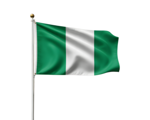 Waving Nigerian flag proudly displayed on a flagpole, symbolizing national pride and unity for patriotic events and celebrations