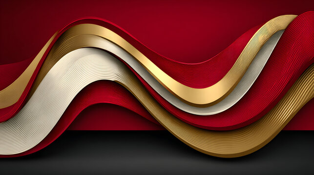 Abstract waves of red gold and silver for backgrounds.