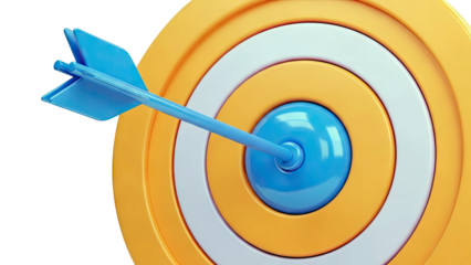 Blue arrow hitting the bullseye of a colorful target