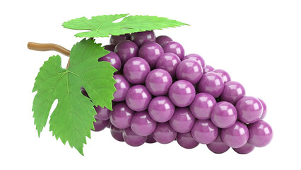 Fototapeta premium Purple Grapes with Green Leaves on White Background