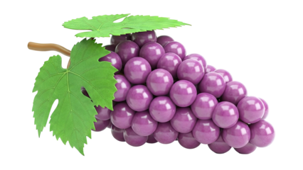 Purple Grapes with Green Leaves on White Background