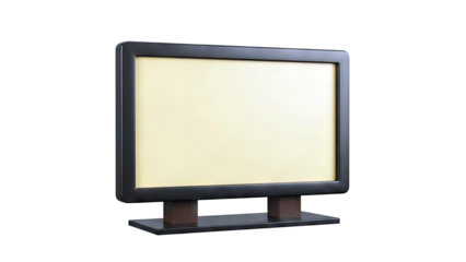 Modern display screen with black frame and cream-colored screen on stand