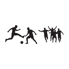 Obraz premium Vibrant vector silhouettes showcasing the intensity of a football game and the triumphant emotion of a team's celebration, embodying athleticism and shared joy