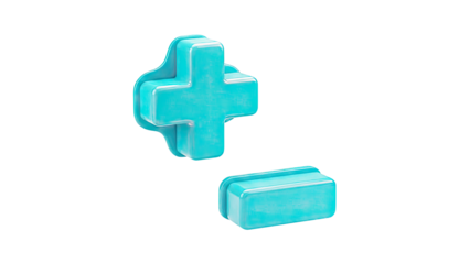 3D Cyan Plus and Minus Symbols