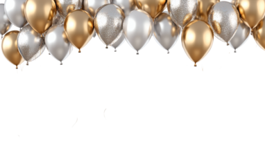 Luxurious gold and silver balloons create a festive atmosphere on top, perfect for celebrations, parties, or special events, evoking feelings of joy and sophistication.