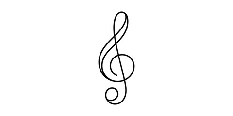 Obraz premium Elegant continuous line drawing of a treble clef music symbol on a white background