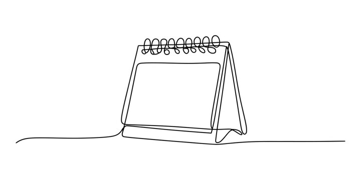 Minimalist continuous single line art drawing of a desk calendar for planning and scheduling