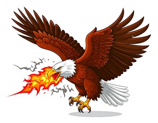 Obraz premium Cartoon-style bald eagle breathing fire