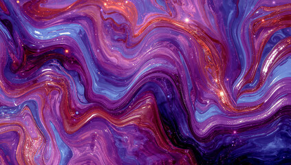 Obraz premium Vibrant swirling ribbons of purple blue and orange glowing sparkles